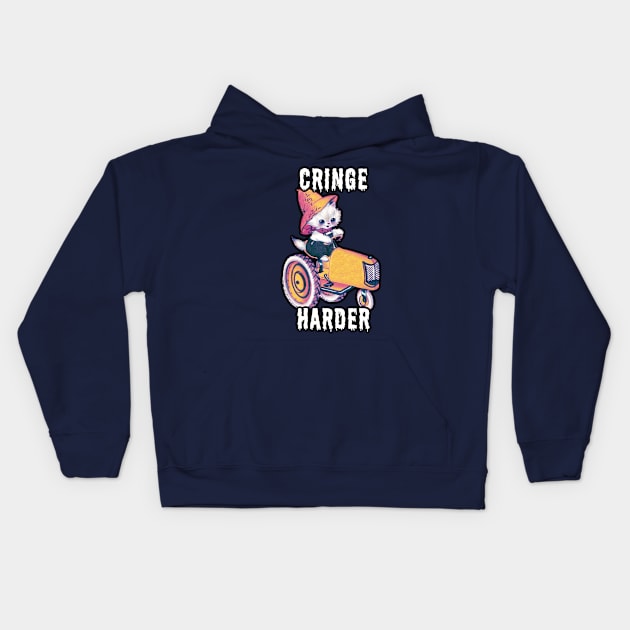 Cringe Harder Kitten Kids Hoodie by Hard Cringe